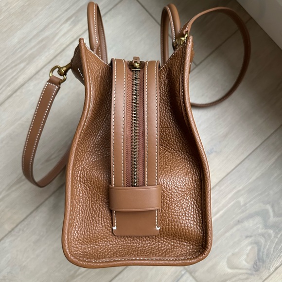 QUINCE Italian Leather Cognac Medium Convertible Satchel Bag - Picture 9 of 13